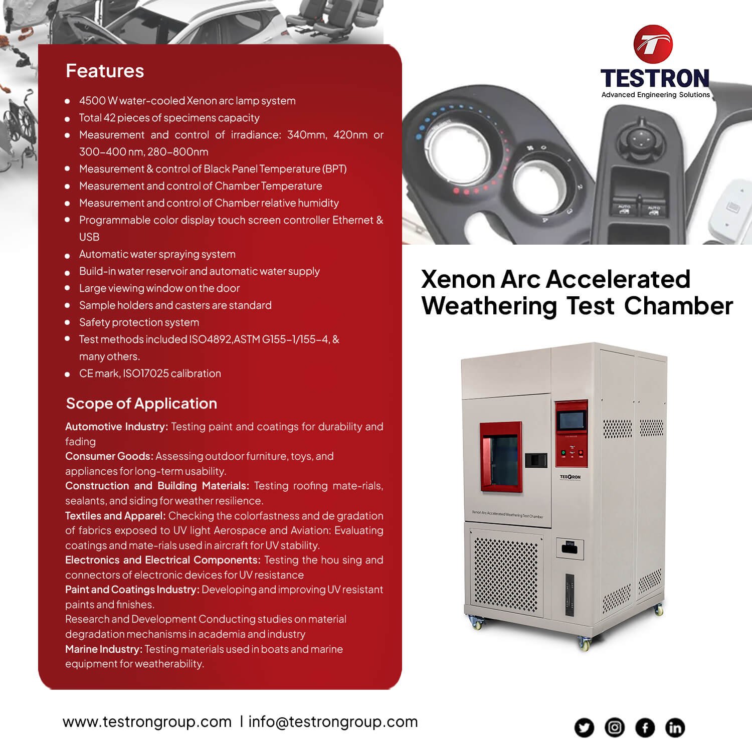 Industrial high accuracy xenon test chamber in the USA for accelerated weathering tests