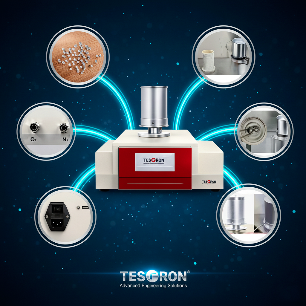 Testron Thermogravimetric Analyzer TGA measuring mass change vs temperature.
