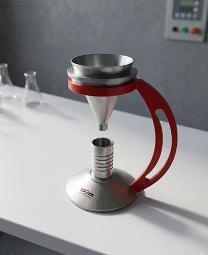 Precision apparent density testing instrument used for measuring the mass-to-volume ratio of loose materials.