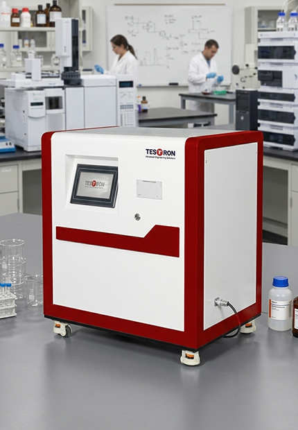 Lab professional using a pipe opacity testing instrument for quality light-shielding checks.
