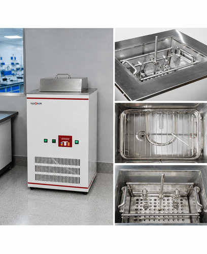 Front view of Testron Group's automated dichloromethane resistance tester in the USA.