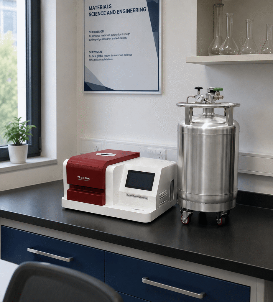 Modern touchscreen control interface on a high pressure differential scanning calorimeter model.
