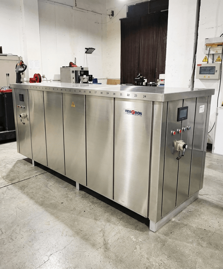High-precision digital control panel managing automated test baths for pressure testing.