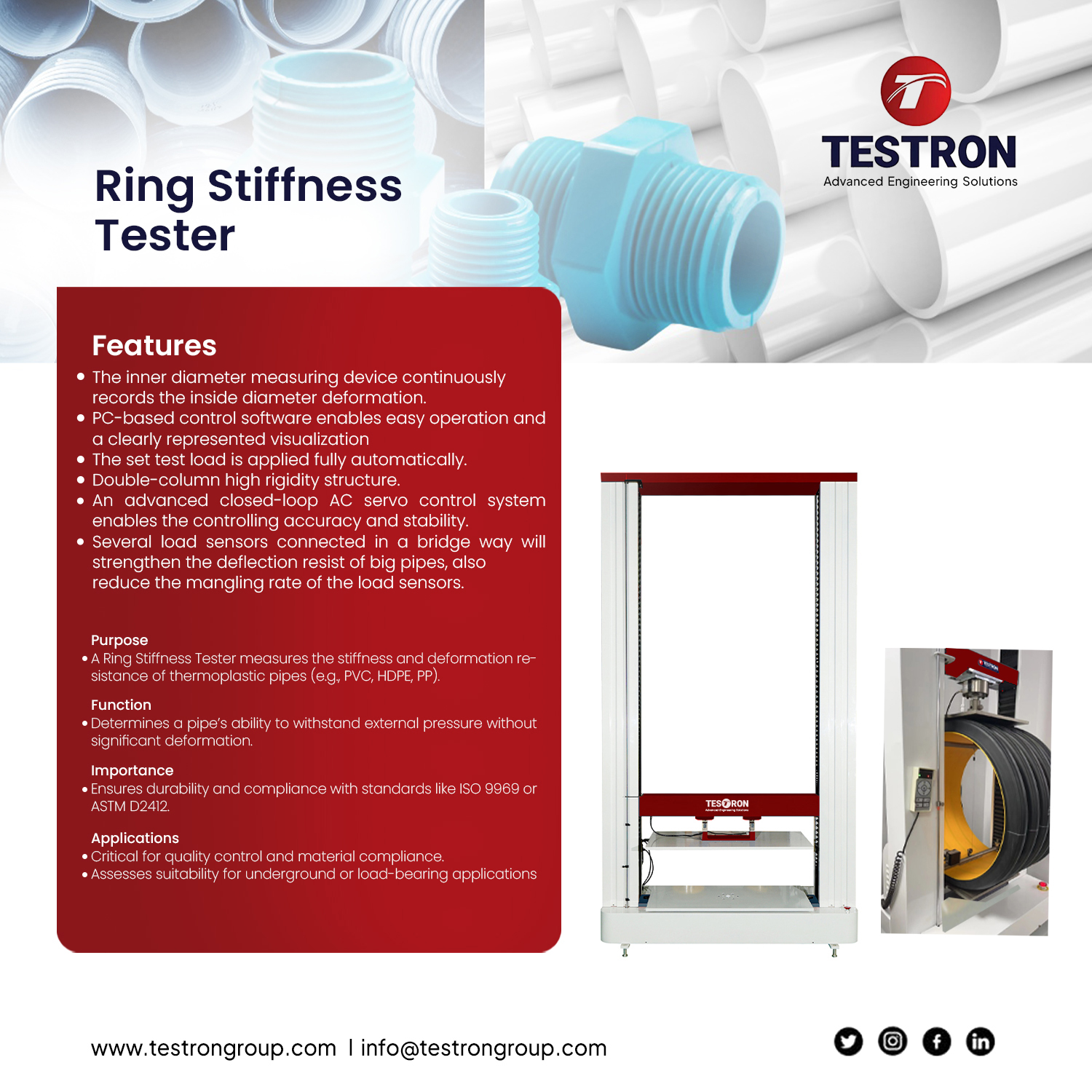 Ring Stiffness Tester - Testron Group USA Ring Stiffness Tester in the USA Pipe Testing Machine by Testron Group