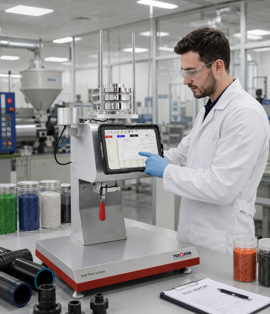Side-by-side comparison of automated melt flow indexer in the USA versus a traditional manual setup.