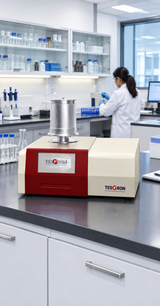 Digital touchscreen control interface displaying precise thermal curves on a tga thermogravimetric analysis instrument.