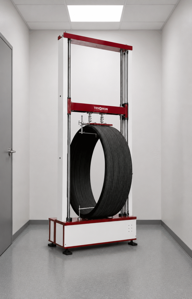 Front view of Testron Group's high-precision digital ring stiffness tester machine.