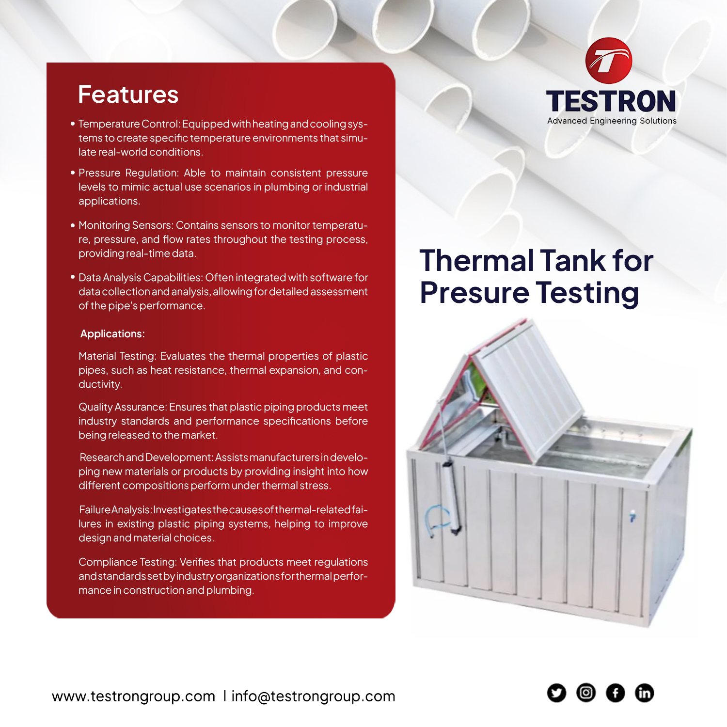 Thermal Tank for Pressure Testing Testron Group USA Industrial grade thermal tank for pressure testing in the USA for plastic pipe testing