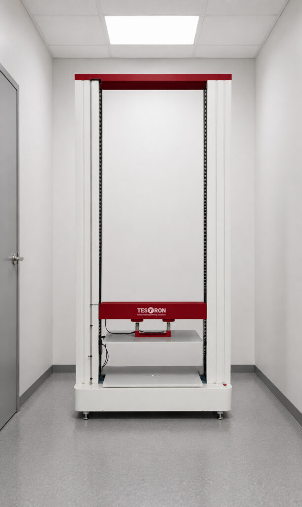 An industrial laboratory setup displaying a modern ring stiffness testing machine.