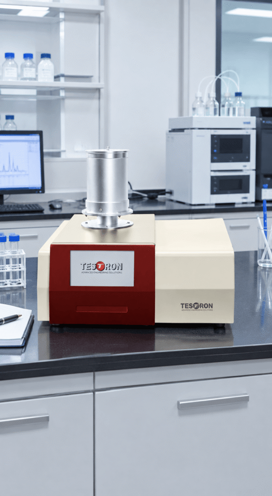 High-precision balance sensor and heating furnace inside a thermogravimetric analysis tga instrument.