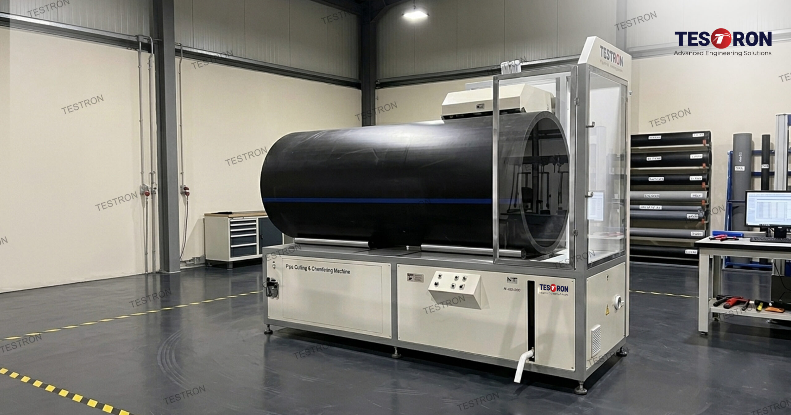 Industrial pipe cutting machine in the USA processing large diameter metal pipe