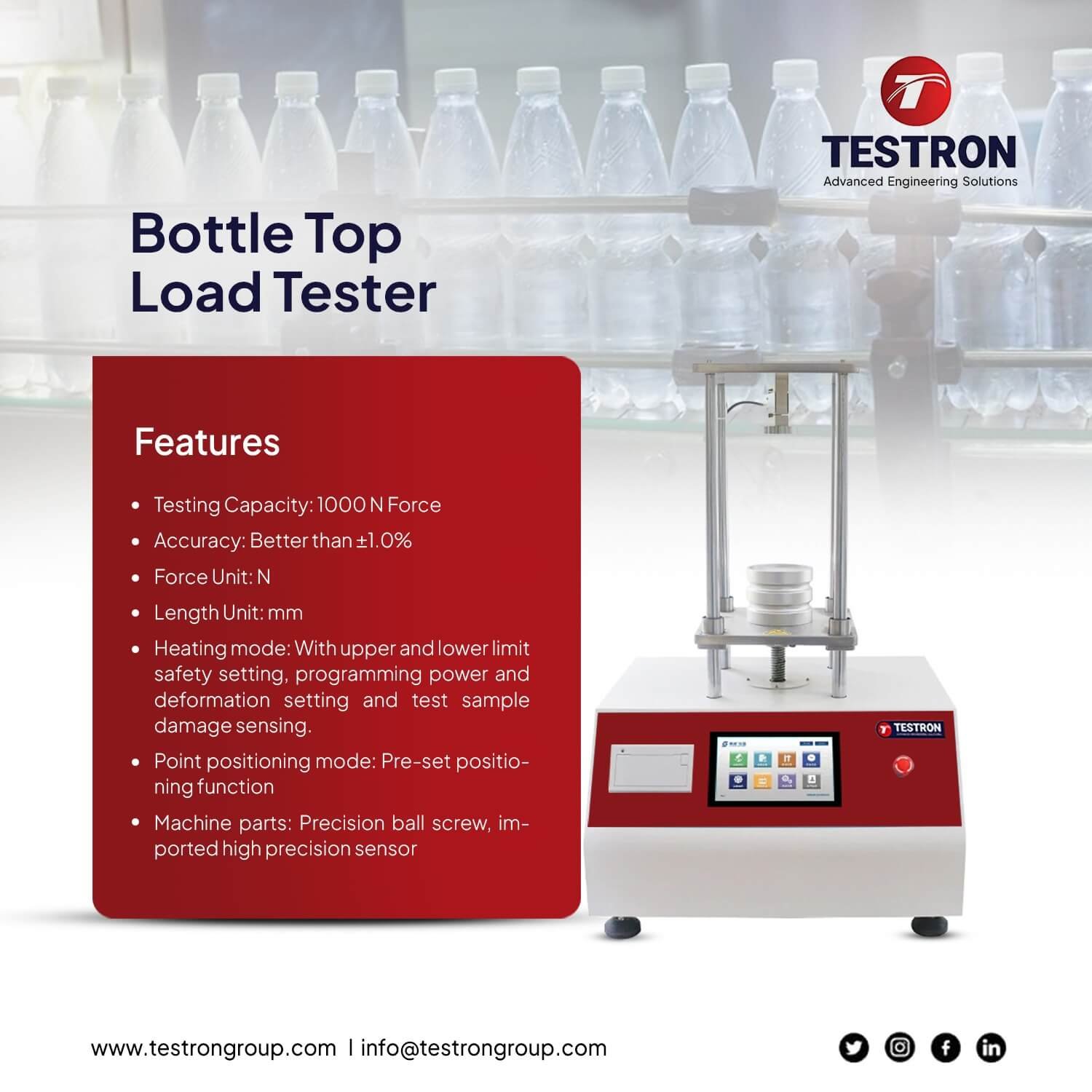 Advanced Bottle Top Load Tester - Testron Group USA Advanced Bottle Top Load Tester - Testron Group USA