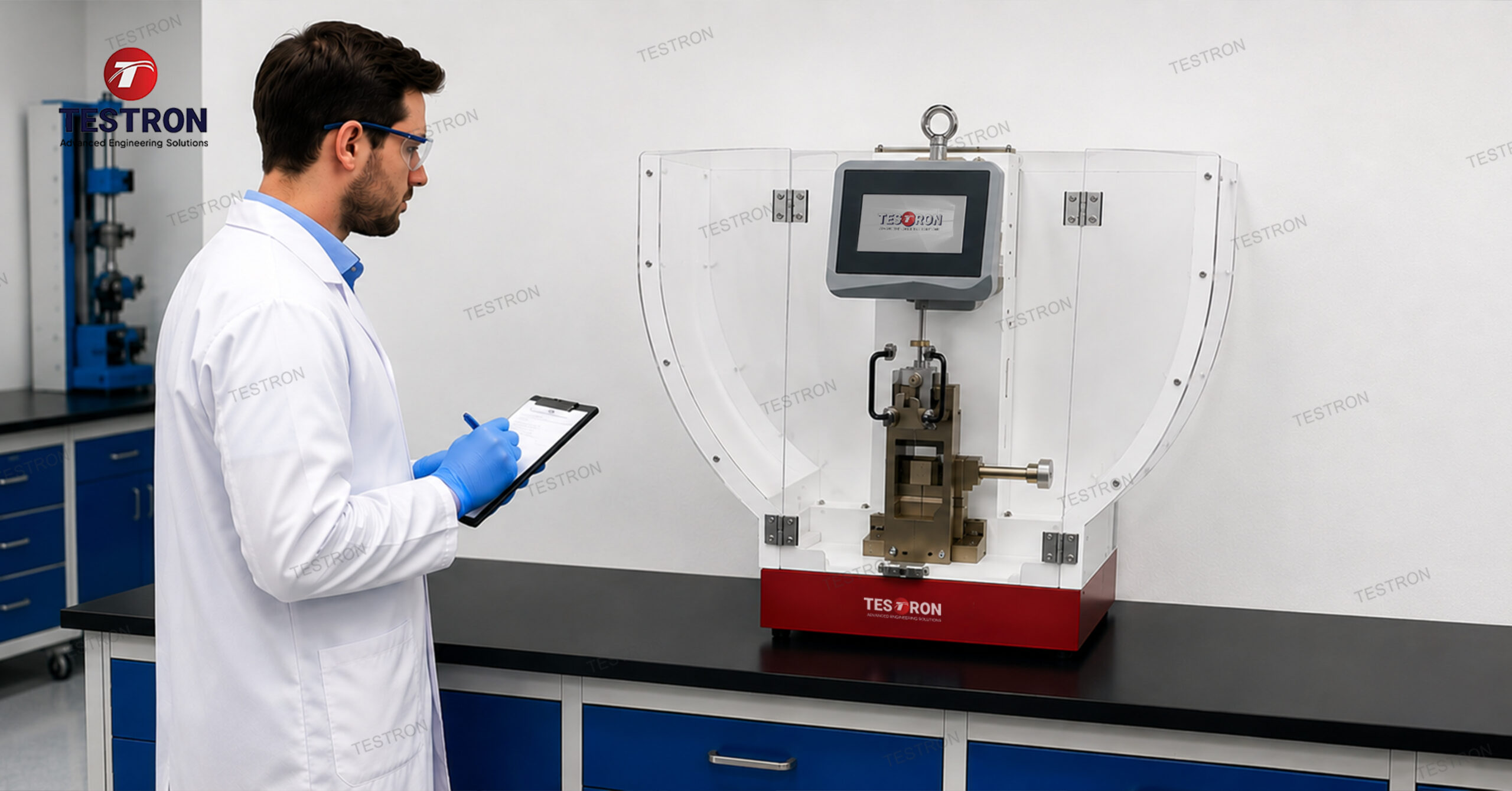 Testron group Charpy impact tester in the USA setup in a material testing laboratory