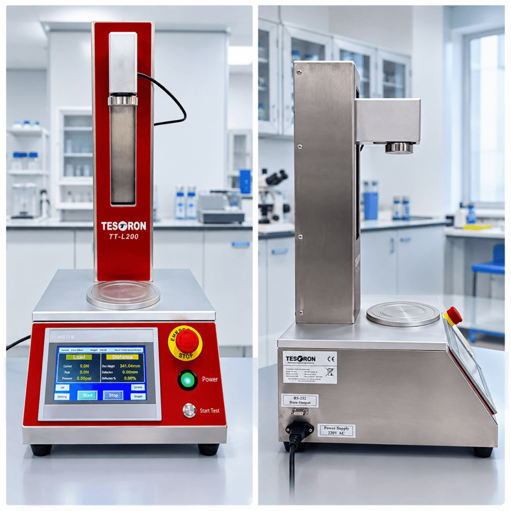 Financial budget chart estimating standard bottle top load test machine cost factors for packaging labs.