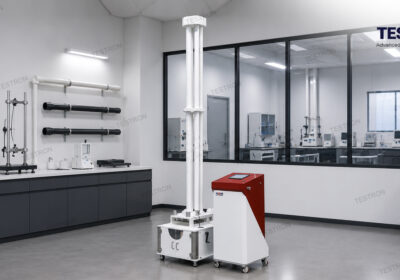 Falling weight impact tester in the USA testing a plastic pipe sample