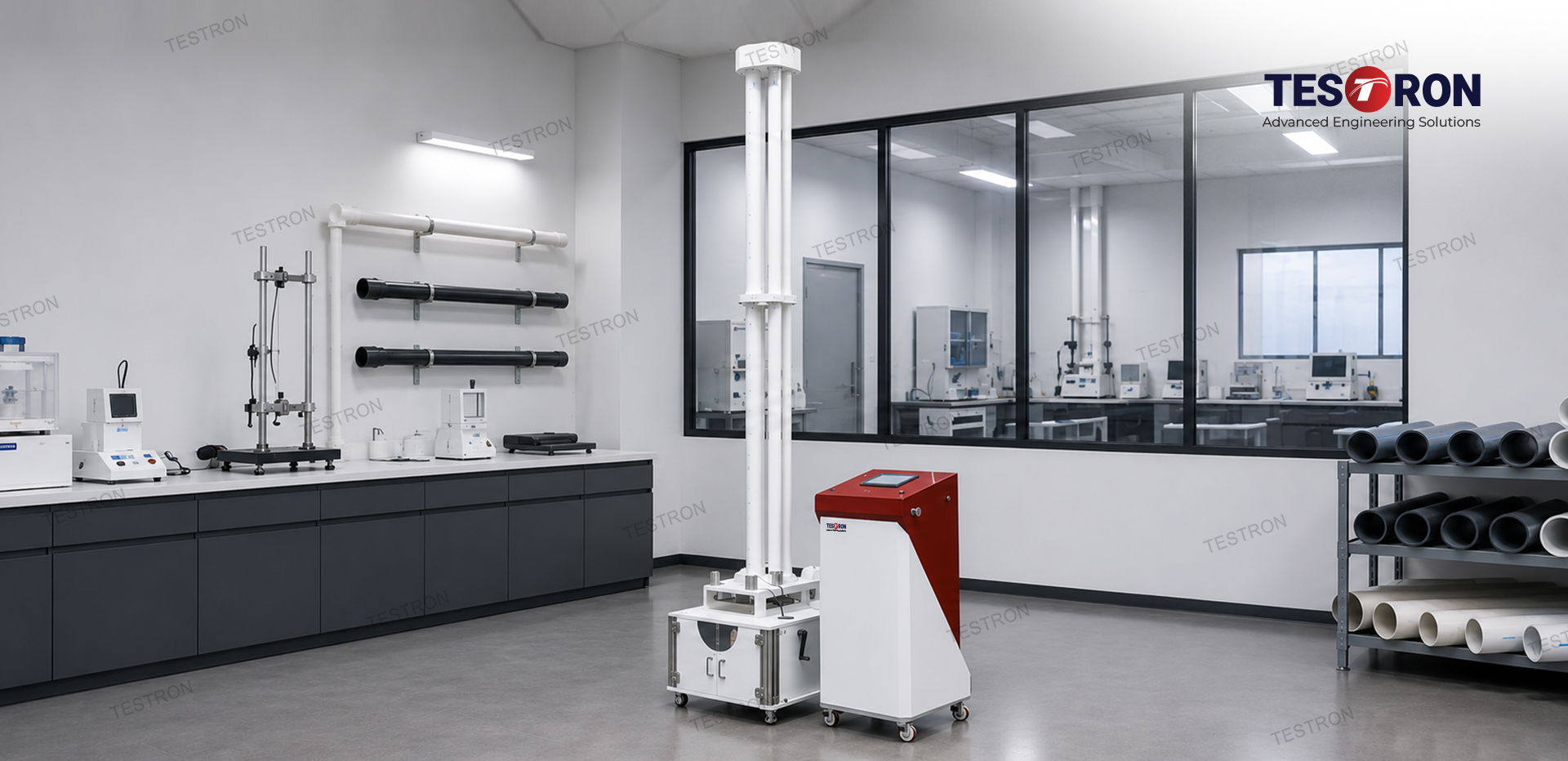 Falling weight impact tester in the USA testing a plastic pipe sample