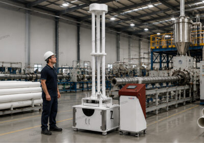 Falling weight impact tester in the USA used for testing thermoplastic pipes and materials