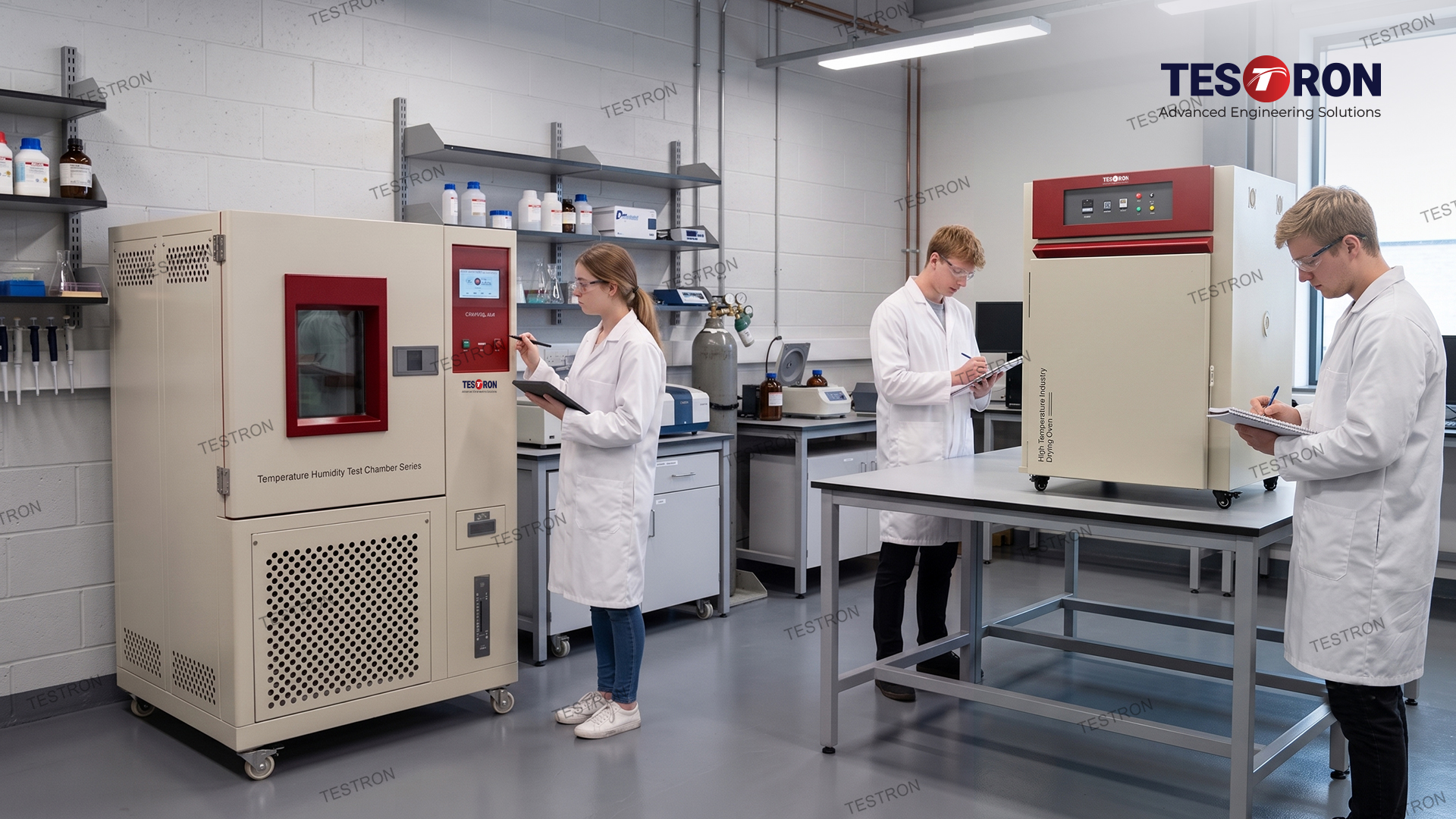 University students operating an environmental test chamber in the USA