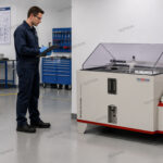 Salt spray corrosion test chamber in the USA performing corrosion testing on metal samples