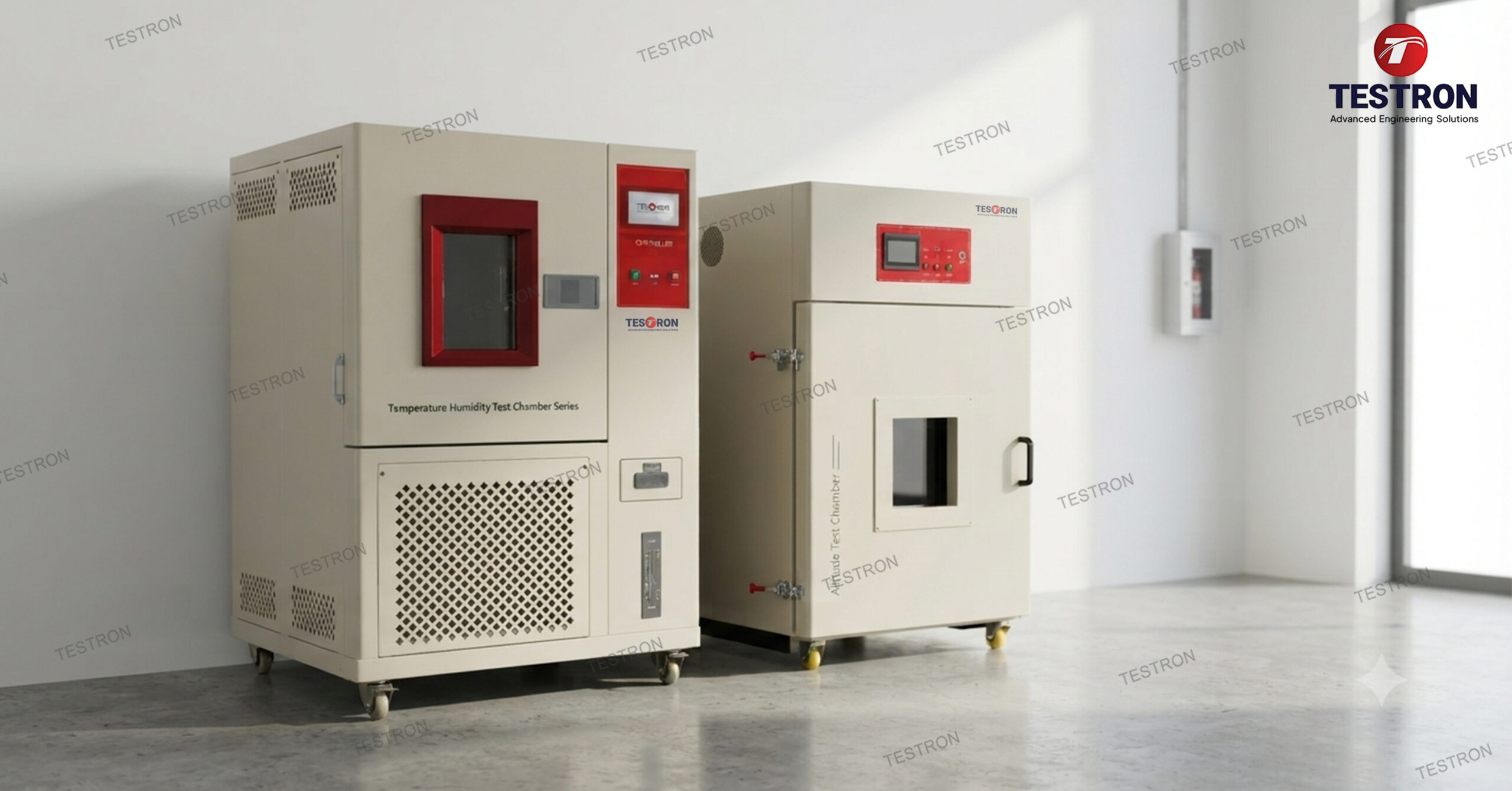 Temperature and humidity test chamber in the USA performing environmental testing on electronics