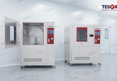 Testron Group ipx1 x4 water spray test chamber operating in a laboratory in the USA
