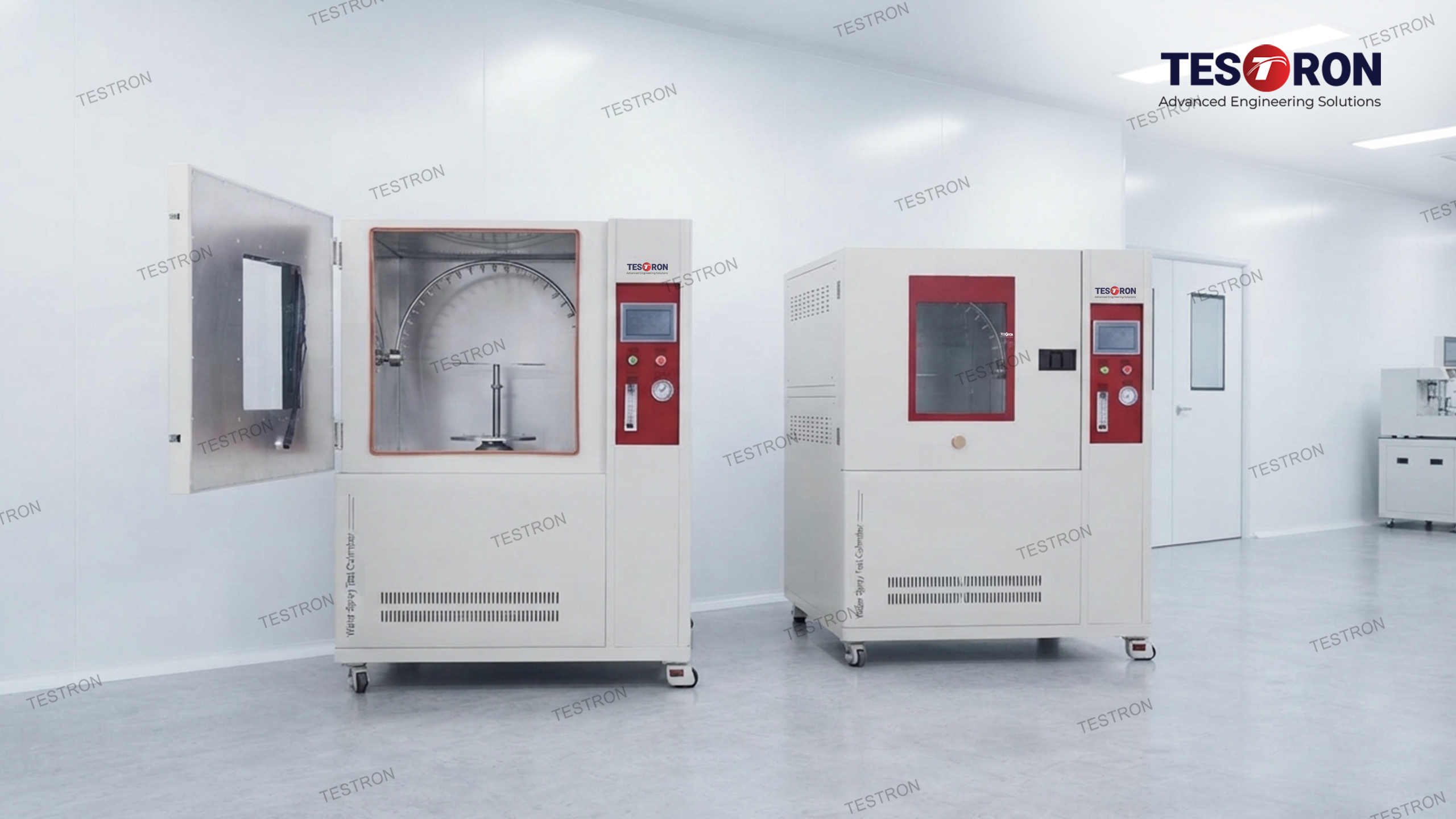 Testron Group ipx1 x4 water spray test chamber operating in a laboratory in the USA